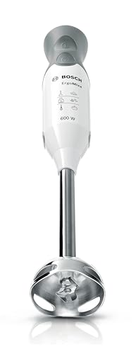 Bosch Stabmixer ErgoMixx MSM66110, Edelstahl-Mixfuß, Mix- und Messbecher, 2 Geschwindigkeitsstufen, leichtes Gehäuse, 4-Klingen-Messer, einfache Reinigung, 600 W, weiß/grau