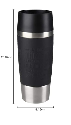 Emsa 513361 Travel Mug Classic Thermo-/Isolierbecher, Fassungsvermögen: 360 ml, hält 4h heiß/ 8h kalt, 100% dicht, auslaufsicher, Quick-Press-Verschluss, 360°-Trinköffnung, schwarz