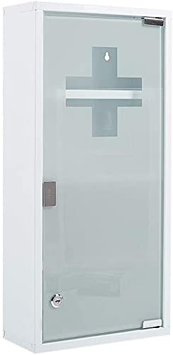 Zedelmaier Medizinschrank aus Edelstahl,Medikamenten Aufbewahrung,Medikamentenschrank 4 Fächer,Apothekerschrank,Medizinschrank hängend,Abschließbarer Medizinschrank,57 x 27 x 12 cm,Weiß