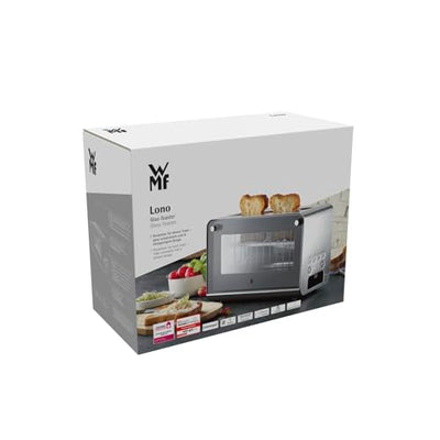 WMF Lono Toaster Glas mit Brötchenaufsatz, 2 Scheiben, XXL, motorisierte Toastaufnahme, Aufwärm-Funktion, 7 Bräunungsstufen, Toaster edelstahl matt