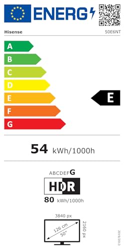 Hisense 50E6NT 127cm (50 Zoll) Fernseher, 4K UHD Smart TV, Precision Colour, HDR, Dolby Vision, 60Hz, Triple Tuner DVB-C/S/S2/T/T2, WiFi, HDMI 2.1, Bluetooth, Alexa Built-in, Schwarz, [2024]