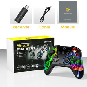 EasySMX PS3 Controller, 2.4G Wireless PC Gamepad, einstellbare LED, Turbo, Vier programmierbare Tasten zur Unterstützung von PS3 / OTG-Funktionen für Android Tablets/PC/TV, TV Box