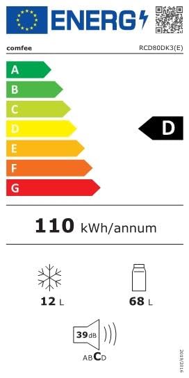 Comfee RCD80DK3(E) Kühlschrank mit Gefrierfach, 80L Kleiner Kühlschrank, Obst- und Gemüsefach, 84.5 cm H, 47.5 cm B, 110 kWh pro Jahr, Einstellbare Temperaturregelung, Verstellbare Füße, Schwarz