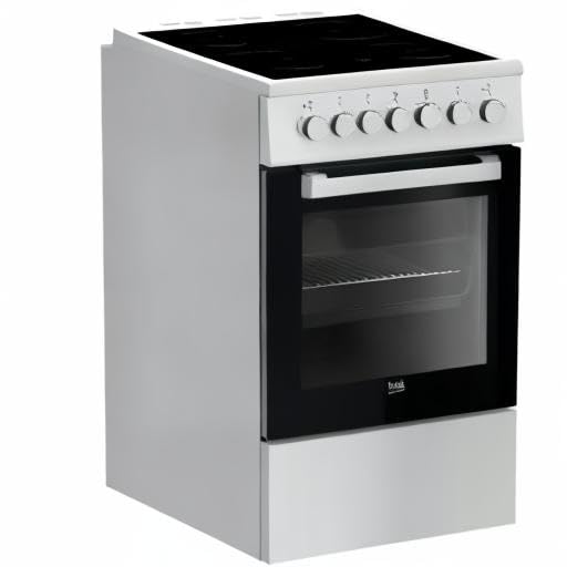 Beko FSM57100GW b100 Elektro-Herd mit Glaskeramik-Kochfeld, Freistehend, 50 cm Standherd, 55 Liter Volumen, Zeitschaltuhr, pflegeleichte Emaillierung, abnehmbare Backofentür, Schwarz