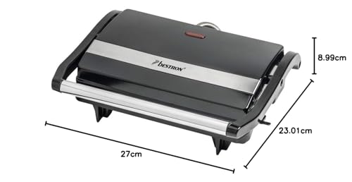 Bestron elektrischer Kontaktgrill mit Auffangschale, Sandwichmaker mit Cool-Touch-Handgriff, Paninimaker mit Antihaftbeschichtung, 700 Watt, APM123Z, Farbe: Schwarz, 22,5 x 14 cm