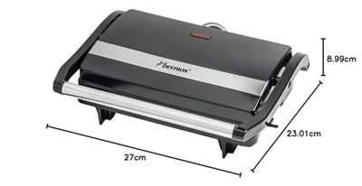 Bestron elektrischer Kontaktgrill mit Auffangschale, Sandwichmaker mit Cool-Touch-Handgriff, Paninimaker mit Antihaftbeschichtung, 700 Watt, APM123Z, Farbe: Schwarz, 22,5 x 14 cm