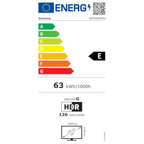 Samsung QLED 4K Q60D 55 Zoll Fernseher TV mit Quantum Prozessor Lite 4K, 100% Farbvolumen, 4K Upscaling, Tizen OS, Smart TV, QE55Q60D, [2024]