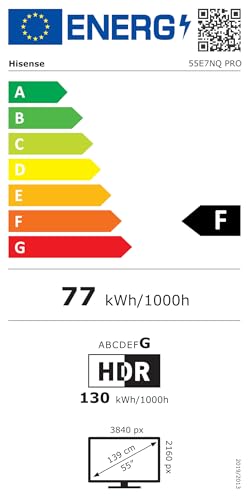 Hisense 55E7NQ Pro 139 cm (55 Zoll) Fernseher, 4K UHD, QLED, Smart TV, Total HDR, Dolby Vision IQ Atmos, 144Hz (VRR), HDMI 2.1, Game Mode PRO, Triple Tuner, Alexa Built-In, Dunkelgrau, [2024]