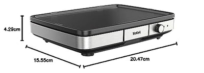 Tefal Maxi Plancha Elektro-Tischgrill CB690D | Extra groß | Antihaft Teppanyaki Platte | Leichte Reinigung | Innen und außen nutzbar | Inkl. abnehmbarem Windschutz + Spatel | 2300W, Schwarz/Silber