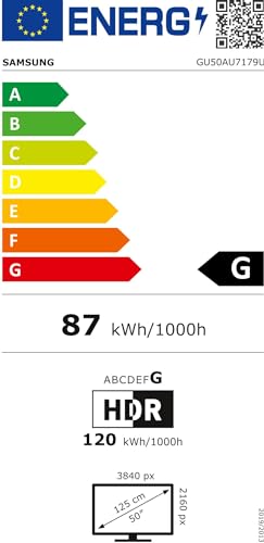 Samsung Crystal UHD 4K TV 50 Zoll (GU50AU7179UXZG, Deutsches Modell), HDR, Q-Symphony, rahmenloses Design, Smart TV [2021]