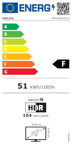 Téléviseur LED intelligent Philips Ambilight 43PUS8109 4K - Écran 43 pouces avec Ultra HD au pixel près, plateforme Titan OS et Dolby Atmos, fonctionne avec Alexa et l'assistant vocal Google - Chrome satiné