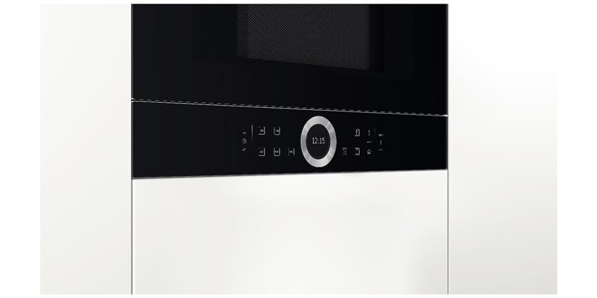 Bosch BFL634GB1 Serie 8 Einbau-Mikrowelle, 38 x 60 cm, 900 W, Türanschlag Links, AutoPilot 7 7 Automatikprogramme, Reinigungsunterstützung, TFT-Touchdisplay, LED-Beleuchtung gleichmäßige Ausleuchtung