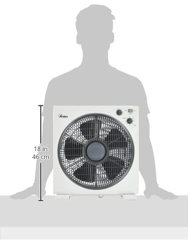 ARDES - Tragbarer quadratischer Tisch- oder Bodenventilator mit 5 Flügeln und 3 Intensitätsstufen, 360-Grad-Drehung und Timer, Bodenventilator, weiß, Box Floor AR5B29