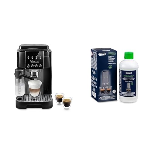 De'Longhi Magnifica Start ECAM222.60.BG, Kaffeevollautomat mit LatteCrema-Milchsystem für Automatischen Cappuccino, 4-Direktwahl-Tasten, Touchscreen, x2-Funktion, Schwarz/Grau mit DLSC 500 Entkalker