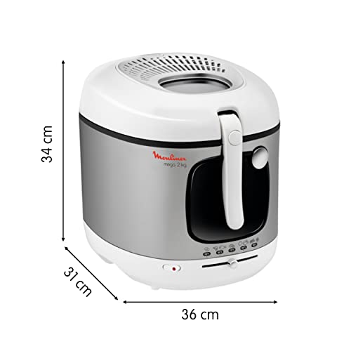 Moulinex AM4800 Mega 2kg Fritteuse | Fritteuse mit Öl | Anti-Geruchs-Filter | regelbare Temperatur | leichte Reinigung | knusprige Pommes | 1.800 Watt | für bis zu 8 Personen | Weiß/Silber | Gross