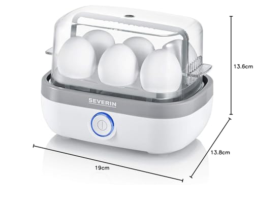 SEVERIN Eierkocher für 6 Eier, inkl. Messbecher mit Eierstecher, Eier Kocher mit Signalton nach Ende der Kochzeit, weiß/grau, ca. 420 W, EK 3164