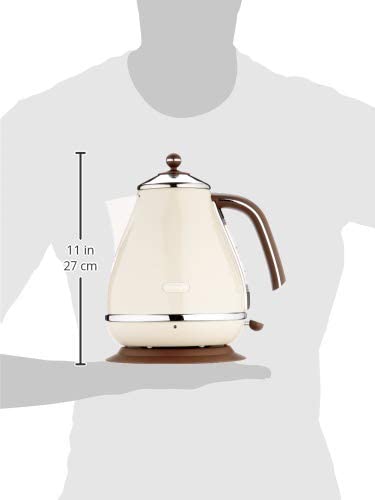 De'Longhi Wasserkocher Icona Vintage KBOV2001.BG - 1,7 l mit Wasserstandsanzeige und 360° Basis, Edelstahl in elegantem Retro Look mit Chrom-Details, beige