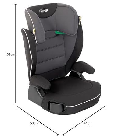 Graco Logico™ L i-Size R 129, Kindersitz ca. 3,5 bis 12 Jahre (100 bis 150 cm), höhenverstellbare Armlehnen, waschbare Sitzbezüge, Installation mit Fahrzeuggurt, Kindersitz schwarz, Midnight