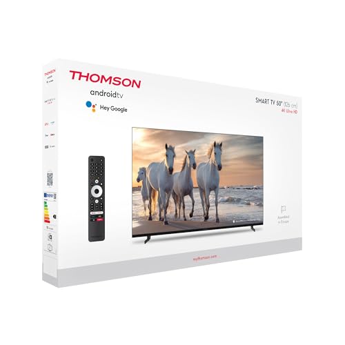 Téléviseur intelligent Android Thomson UHD 50 pouces (126 cm) (WLAN, HDR, triple tuner DVB-C/S2/T2, commande vocale) – 50UA5S13-2023