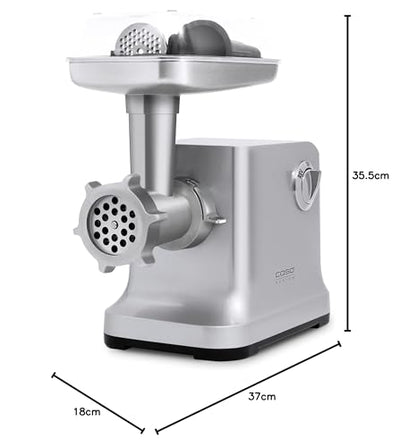 Caso FW2000 Elektrischer Fleischwolf, inkl. Spritzgebäck, Aufsatz 800 W nominal, 2000 W locked, ca. 2kg/ Minute, Alu Guss Gehäuse, starker Motor, Silber