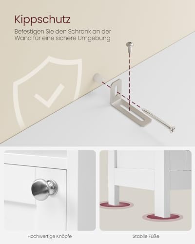 VASAGLE Badezimmerschrank mit Beleuchtung, hoch, schlanker Badschrank, Aufbewahrungsschrank mit verstellbaren Ablagen, offene Fächer, für kleine Räume, modern, wolkenweiß BBC566W03