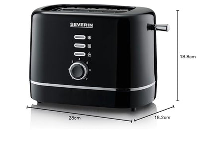 SEVERIN Automatik-Toaster, kleiner Toaster für 2 Scheiben , hochwertiger schwarzer Toaster zum Toasten, Auftauen und Erwärmen, 850 W, schwarz, AT 4321