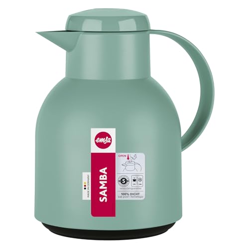 Emsa Samba Isolierkanne F40102 | 1 Liter , Kunststoff | Quick Press Verschluss | 100% dicht | 12h heiß, 24h kalt | Puder Grün