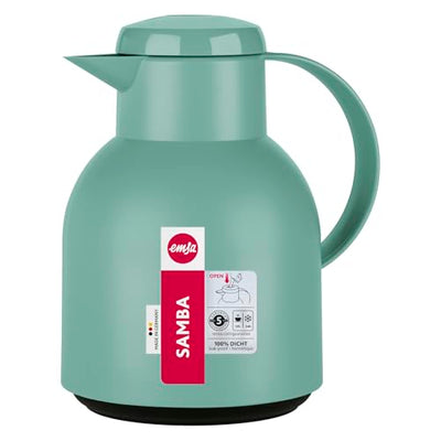 Emsa Samba Isolierkanne F40102 | 1 Liter , Kunststoff | Quick Press Verschluss | 100% dicht | 12h heiß, 24h kalt | Puder Grün