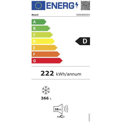 Bosch GSN58AWDV Serie 6 XXL-Gefrierschrank, 191 x 70 cm extra breit, 365 L, NoFrost nie wieder abtauen, LED-Beleuchtung gleichmäßige Ausleuchtung, BigBox Platz für großes Gefriergut, Weiß