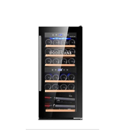 BODEGA43-24 Weinkühlschrank - Weinkühlschrank 2 Zonen, 5-20 ºC, 80 Liter, 24 Flaschen, 6 Regaleinschübe, Vollglas-Designtür mit Touchpanel, Geräuscharm (43 dB) & sehr vibrationsarm, Schwarz