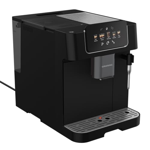 GRUNDIG KVA 6230 Kaffeevollautomat mit Milchaufschäumdüse, Edelstahlmahlwerk mit 13 Mahlgraden, 250 g Bohnenbehälter, 2 Liter abnehmbarer Wassertank, 19 Bar Pumpendruck, Touch-Display, Schwarz