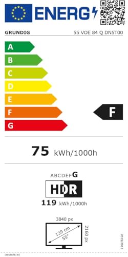 GRUNDIG 55 VOE 84 Q Fernseher 55 Zoll (139 cm) QLED TV, VPI 1800, Google TV, 4K UHD, Dolby Vision, HDR10+, Motion Picture Improvement, Chromecast Built-in, Bluetooth, Smart TV, Schwarz