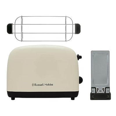 Grille-pain Russell Hobbs [pour 2 tranches] Colours Plus en acier inoxydable crème (fentes de toast extra larges, y compris chauffe-petits pains, 6 niveaux de brunissage + fonction décongélation, fonction Lift &amp; Look, 1600 W) 26551-56