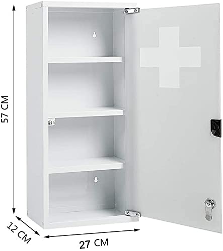 Zedelmaier Medizinschrank aus Edelstahl,Medikamenten Aufbewahrung,Medikamentenschrank 4 Fächer,Apothekerschrank,Medizinschrank hängend,Abschließbarer Medizinschrank,57 x 27 x 12 cm,Weiß