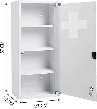 Zedelmaier Medizinschrank aus Edelstahl,Medikamenten Aufbewahrung,Medikamentenschrank 4 Fächer,Apothekerschrank,Medizinschrank hängend,Abschließbarer Medizinschrank,57 x 27 x 12 cm,Weiß