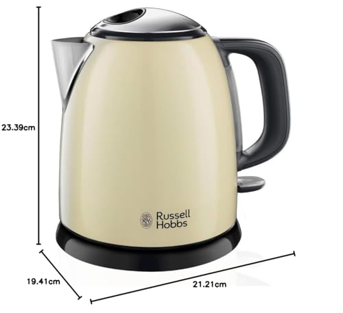 Russell Hobbs Wasserkocher [1,0l] Colours+ Edelstahl Creme (2400W, Schnellkochfunktion, herausnehmbarer Kalkfilter, außenliegende Wasserstandsanzeige,kleiner Reisewasserkocher)Teekocher 24994-70