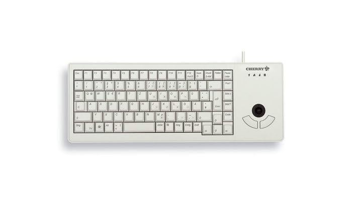 CHERRY G84-5400 XS, Kompakttastatur mit Integriertem Trackball, Deutsches Layout (QWERTZ), Platzsparend & Leicht, 20 Mio. Tastenbetätigungen, Weiß