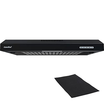 COMFEE' CHU 3.6F17BB 60cm Unterbauhauben Dunstabzugshaube Unterbau mit Edelstahl, abnehmbarem Aluminiumfilter, 200m³/h Luftstrom, 2 Stufen, 1 LED-Licht, Schwarz