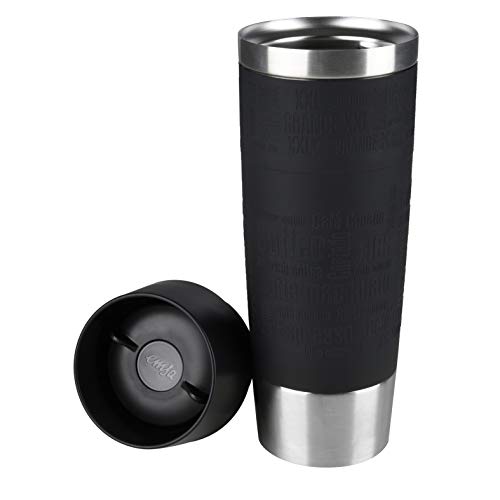 Emsa 515615 Travel Mug Classic Grande | 500ml | Thermobecher | Isolierbecher | hält 6h heiß, 12h kalt | auslaufsicher | Easy Quick-Press-Verschluss | 360°-Trinköffnung | Schwarz | 1 Stück