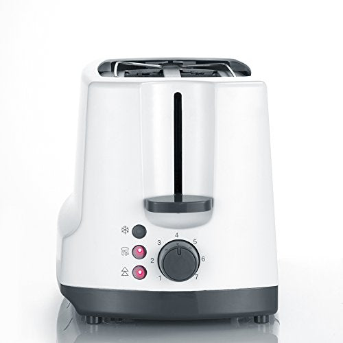 SEVERIN Automatik-Langschlitztoaster, 4 Toast, Automatik-Toaster mit Brötchenaufsatz, Edelstahl Toaster zum Toasten, Auftauen und Erwärmen, 1.400 W, weiß / grau, AT 2234