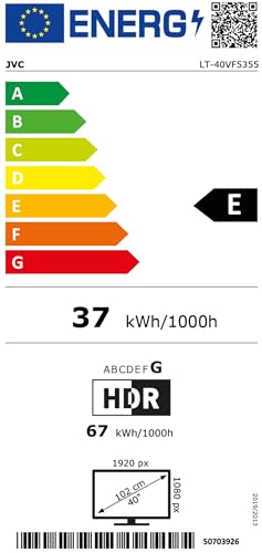 Téléviseur intelligent JVC TV 40 pouces alimenté par TiVo (Full HD, HDR, triple tuner, 6 mois HD+ inclus) LT-40VF5355