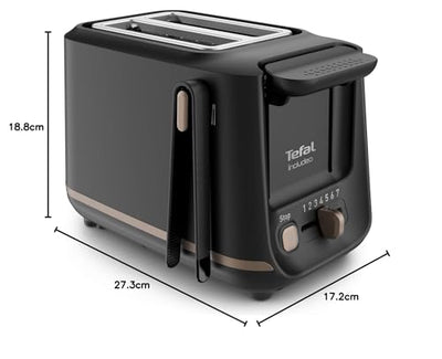 Tefal Toaster mit 2 Schlitzen, inkl. Magnetklammern, große Bedienelemente, 7 Bräunungsstufen, herausnehmbare Krümelschublade, Erhöhungsfunktion TT533811, Schwarz