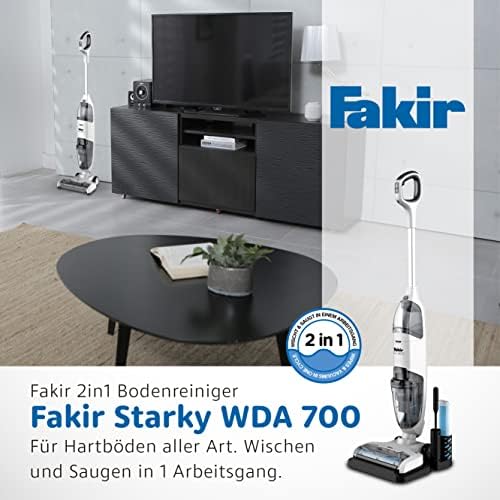 Fakir Starky WDA 700 Akku Staubsauger beutellos 120 W, 3in1 Nass Trockensauger kabelloser Bodenstaubsauger, 22,2 V Akku, 2 Saugstufen mit verschiedenen Aufsätzen, 25 Min. Laufzeit, selbstreinigend