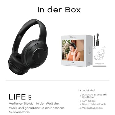 DOQAUS Kopfhörer Kabellos Bluetooth, 70Std Spielzeit Bluetooth Kopfhörer Over Ear, Bluetooth 5.3 Kpfhörer mit Kabel, 3 EQ-Modi, Kabellos Faltbare HiFi-Stereo Kopfhörer für Reisen/Telefon/PC(Schwarz)