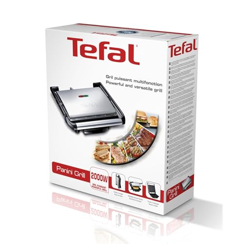 Tefal Kontaktgrill Inicio GC241D | Elektrogrill/Sandwichtoaster | Fettarmes Grillen | Panini,Toasts,Steak,Gemüse | Antihaftbeschichtete Grillplatten | 2000W | 36.3x10.8x33.2cm | Edelstahl/Schwarz