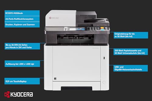 Kyocera Ecosys M5526cdw Farblaser Multifunktionsgerät WLAN: Drucker Scanner Kopierer, Faxgerät. Multifunktionsdrucker inkl. Mobile-Print-Funktion.