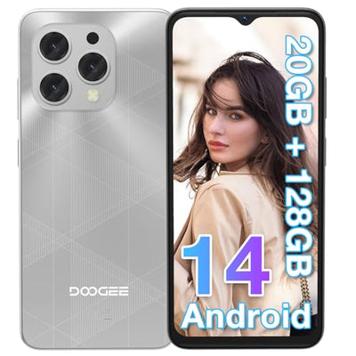 DOOGEE N55 Plus (20GB+128GB) Smartphone Ohne Vertrag Android 14 6.56" HD+ IPS Octa Core Hndy Ohne Vertrag, 5150mAh, 13MP+8MP, Dual SIM 4G Handy Günstig 5G WiFi Simlockfreie Handys, OTG, GPS, Face ID