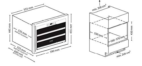 Caso Winesafe 18 EB Design Einbauweinkühlschrank für bis zu 18 Flaschen (bis zu 310 mm Höhe), eine Temperaturzone 5-20°C, Getränkekühlschrank, Energieklasse G, Schwarz (Griff Edelstahl)