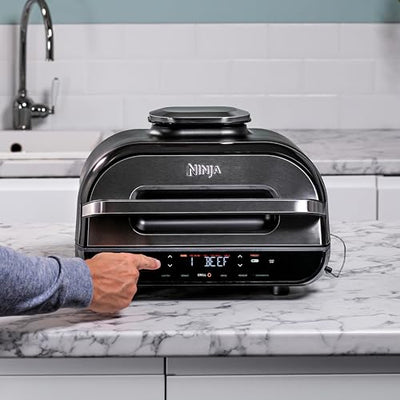 Ninja Foodi MAX Grill & Airfryer, 5,7L Heißluftfritteuse, Air Fryer mit digitalem Temperaturfühler, spülmaschinenfeste Teile, 6-in-1, Grau/Silber AG551EU