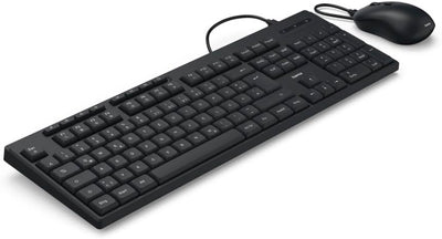 Hama Tastatur Maus Set CKM-200 (USB Tastatur, USB Maus, ergonomisches Tippgefühl, leise Tasten, Kabel abnehmbar, deutsches QWERTZ-Layout, Maus mit dpi Schalter, Multimedia Tasten) schwarz